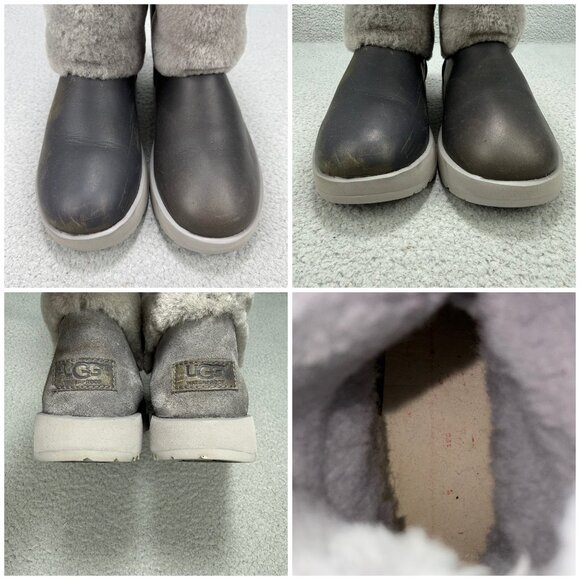 UGG Boots Womens 8 Shoes Metal Grey Reykir Waterproof Shearling Winter Booties - Picture 9 of 11